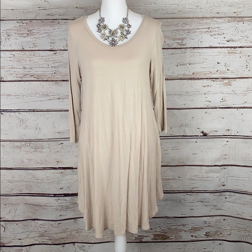 Boutique Beige Long Sleeve Dress with Pockets